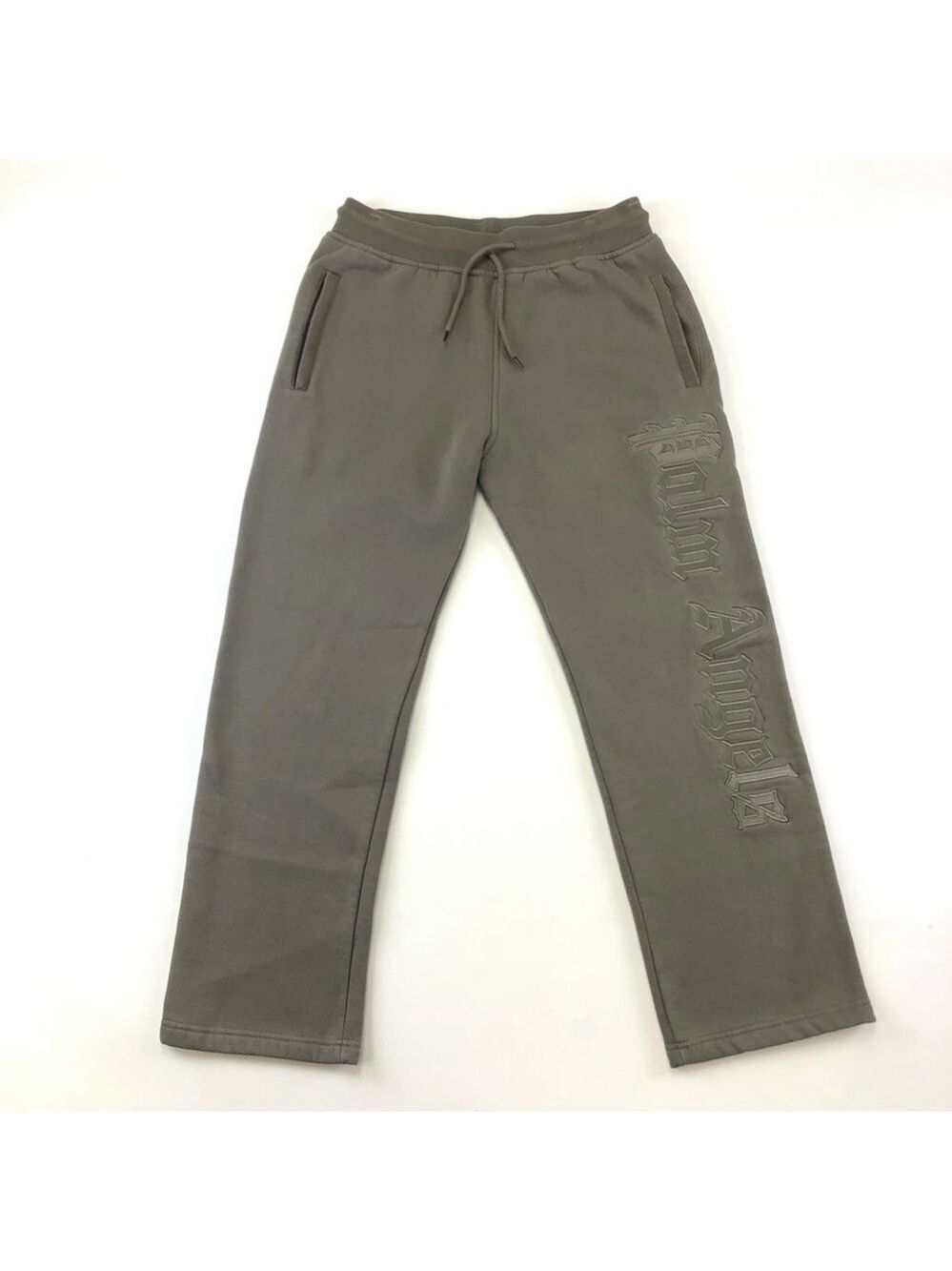 Palm Angels taupe neutral genderless fleece pull on pant Medium embroidered leg